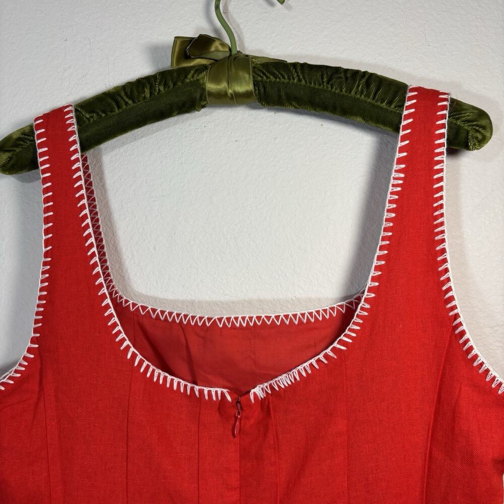 Caroline Constas Whipstitch Trim A-Line Linen Blend Midi Dress Cherry Red SZ 10 - Picture 5 of 12